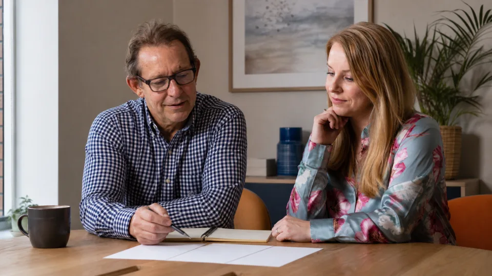 John Furtmeier and Liz Hawkins reviewing a plan together